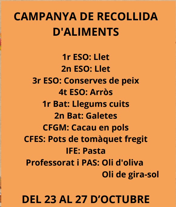 Tardor solidària. Campanya de recollida d'aliments.