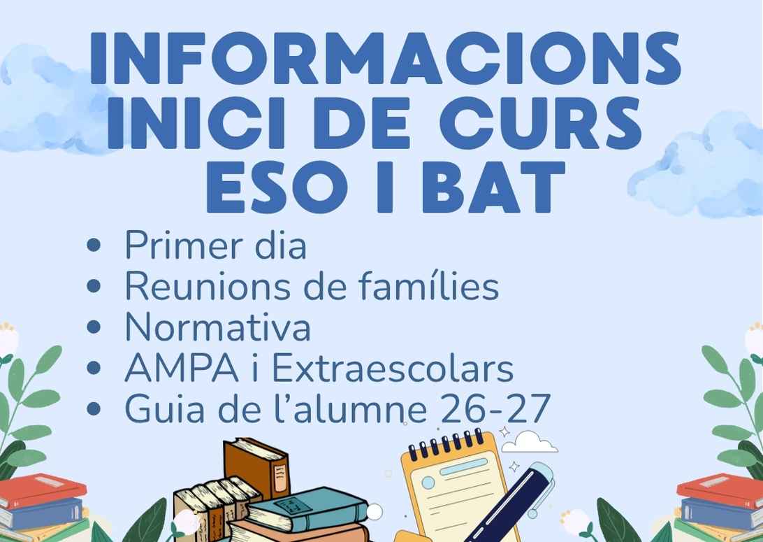 Informacions importants inici de curs ESO i Batxillerat